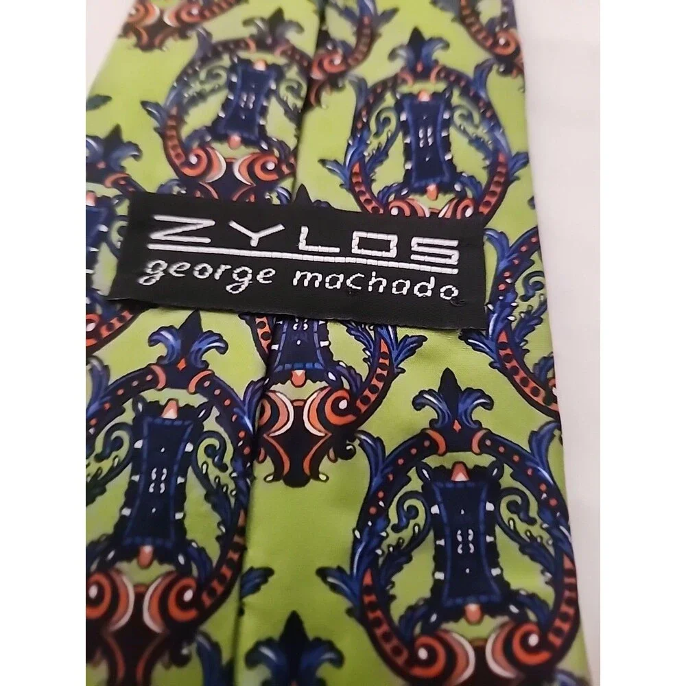 George Machado Zylos Men's Classic 100 % Silk, Green Black Tie NWT